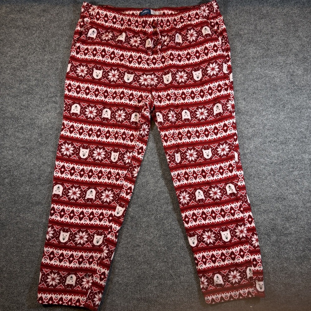 Old Navy Red Polar Bear Fair Isle Flannel Pajama Pants Sleep Lounge Mens XXL